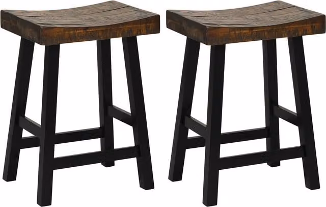 Set of 2 Costway Rustic Brown and Black Wood Saddle Seat Stools