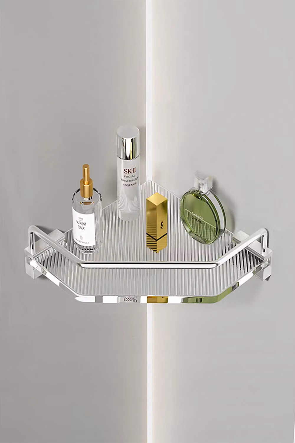 Living and Home Acrylic Corner Shower Caddy, Adhesive Wall Mounted Bathroom Shelf Organizer in Silver and Transparent – 4
