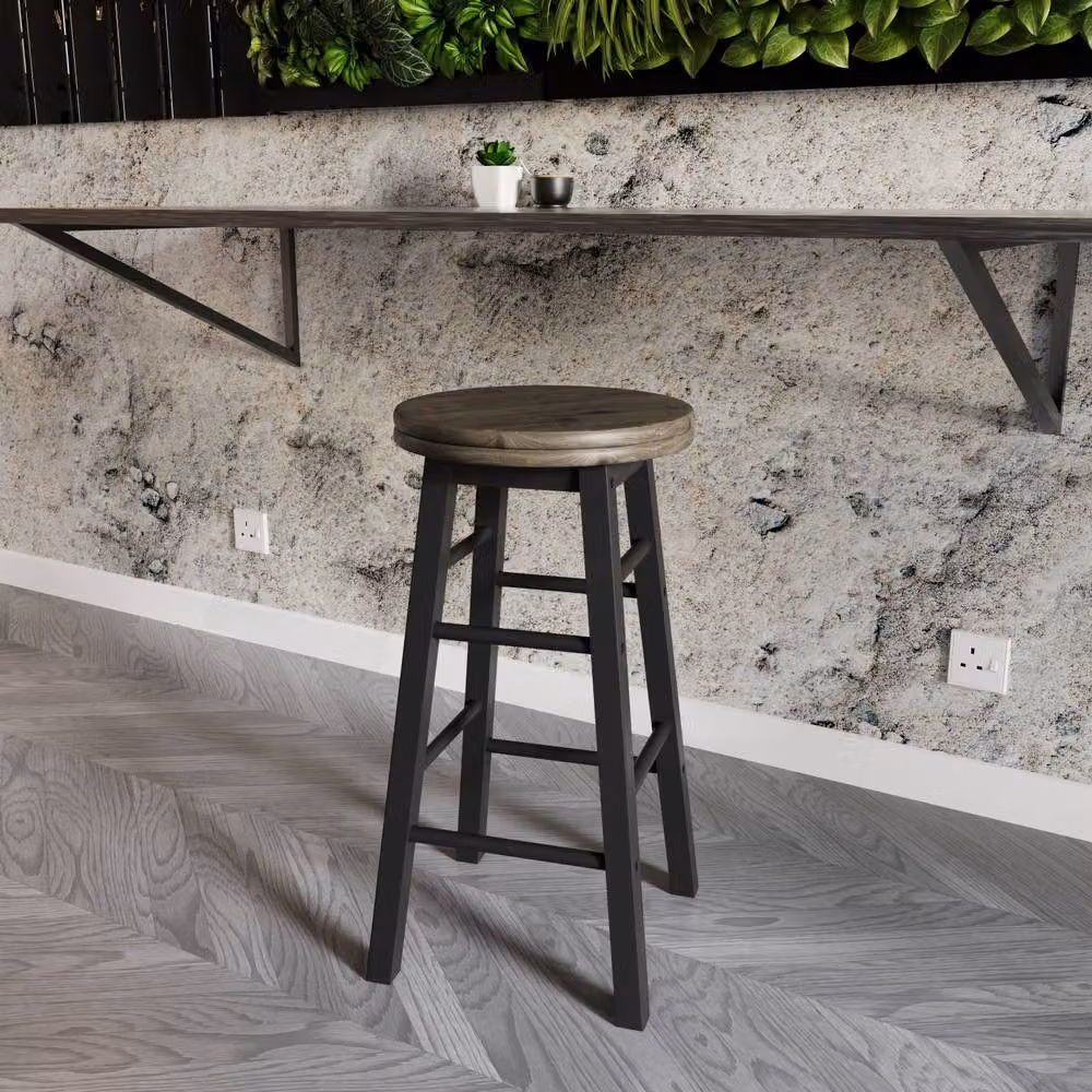 HD Designs Set of 2 Black Wooden Revolving Bar Stools for Kitchen and Dining Rooms – 4