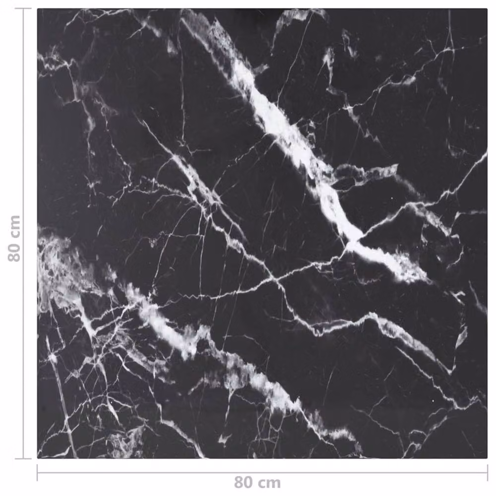 Berkfield Home Black Marble Design Tempered Glass Table Top, W: 80 cm, D: 80 cm, H: 0.6 cm – 3