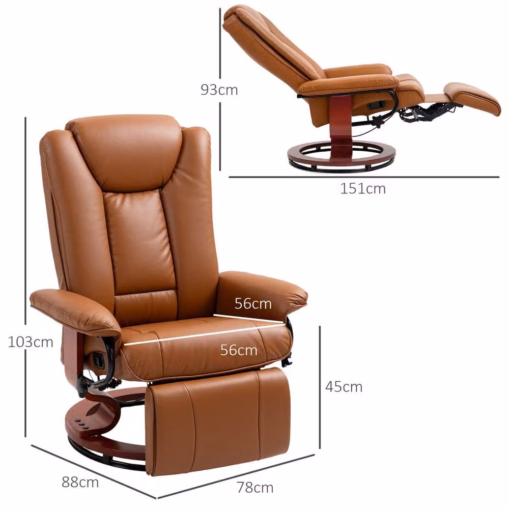STILVORA Brown Faux Leather Manual Recliner Chair with 360 Degree Swivel and Metal Frame – 3