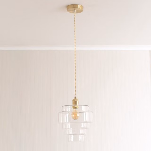 ValueLights Lane 5 Tier Layered Glass Pendant Ceiling Light with LED Bulb in Brushed Gold and Clear Glass