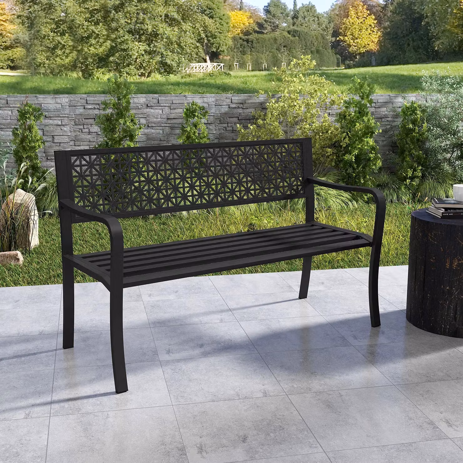 Costway Black Metal Outdoor Patio Bench for 2-3 People, Width: 127 cm – 4