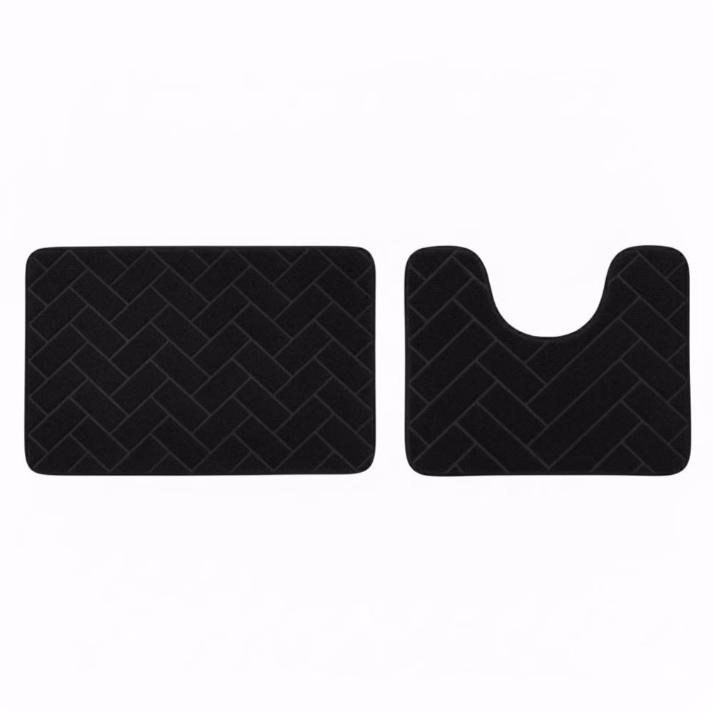 Snug City City Block Design Memory Foam Bath Mat Set in Black, W: 80 cm, D: 50 cm – 2