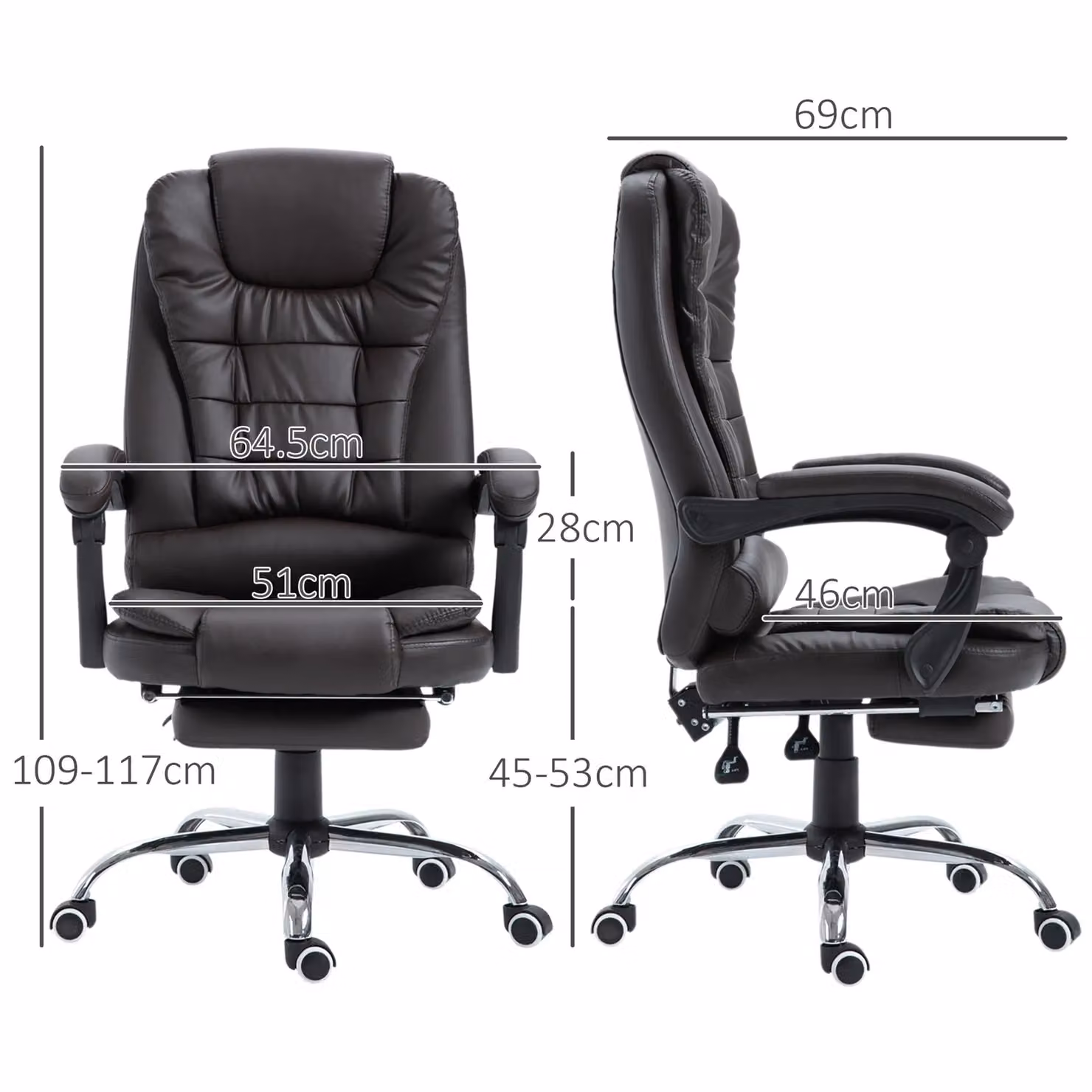 HOMCOM Brown PU Leather Executive Swivel Office Chair with Headrest and Armrests – 3