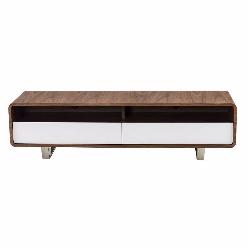 Angel Cerda Walnut TV Stand with White MDF Drawers and Chrome Details in Brown, W/D/H: 150 x 40 x 40 cm – 2