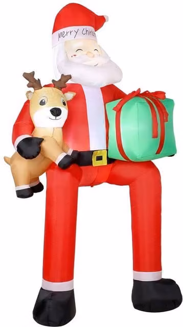 OUTSUNNY Giant Christmas Inflatable Hanging Santa Claus with Reindeer in Red and Brown – 1