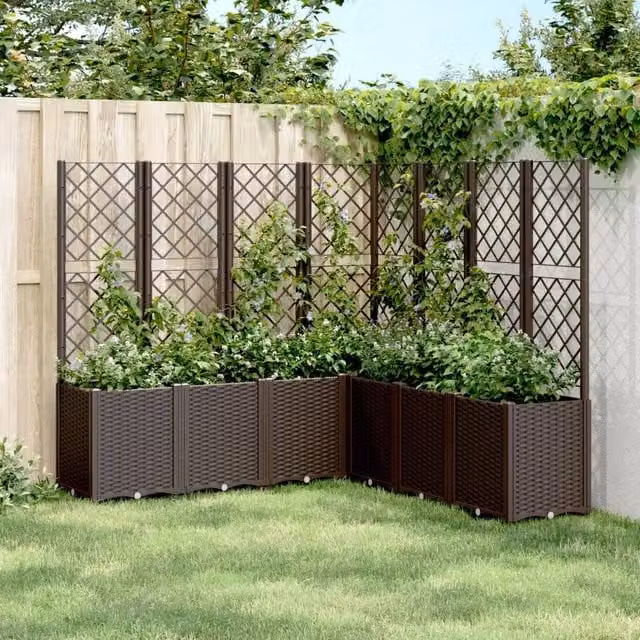 Berkfield Home Garden Planter with Trellis in Brown, W/D/H: 160 x 160 x 140 cm
