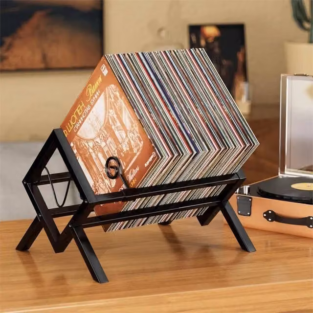 SPETLEK Metal Record Holder Black Freestanding Vinyl Storage Organizer for 80-100 LPs – 1