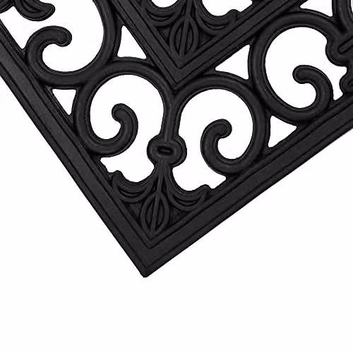 JVL Lexi Wrought Iron Effect Rubber Door Mat and Patio Mat Set in Black, W: 45 cm, L: 120 cm – 8
