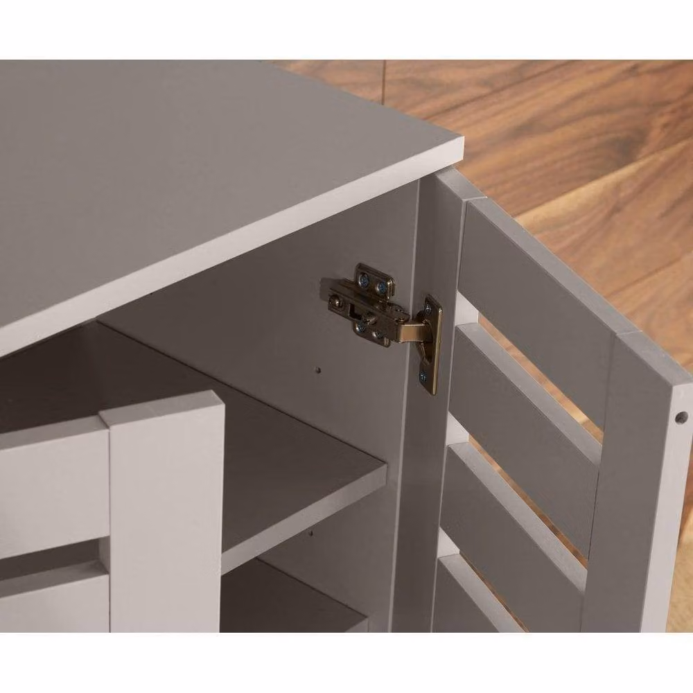 Home Source 2 Door Grey Shoe Storage Cabinet with Hinged Doors and Internal Shelves – 2