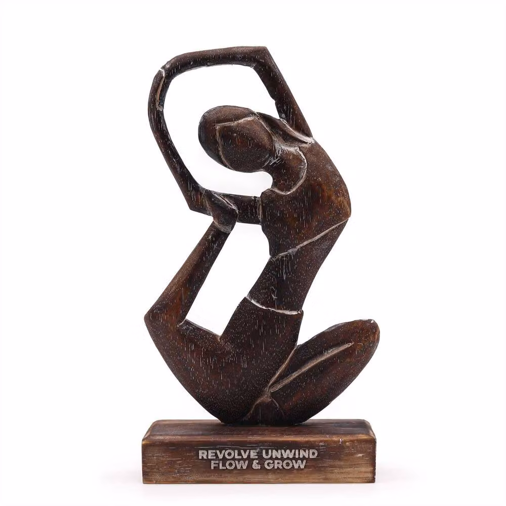 Serenityy Wooden Yoga Lady Revolved Pose in Antique Brown – 2