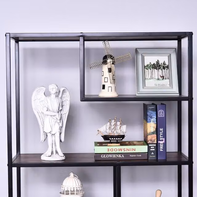 HOMCOM Industrial Style Freestanding Wooden and Metal Bookshelf in Rustic Brown and Black