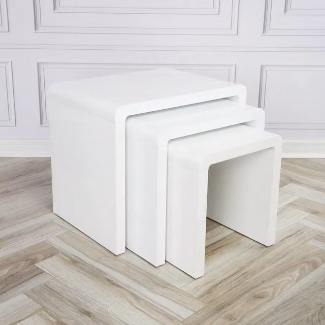 FORGEVIO Set of 3 Modern Glossy Nest of Tables in White and Grey
