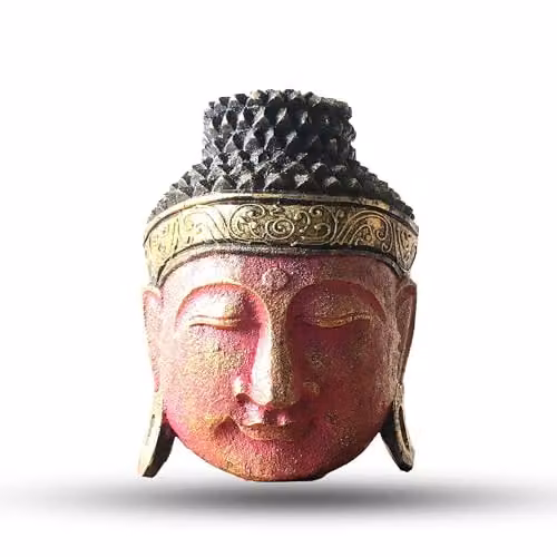 Serenityy Red Wood Buddha Head Decoration, Height: 25 cm, Width: 24 cm