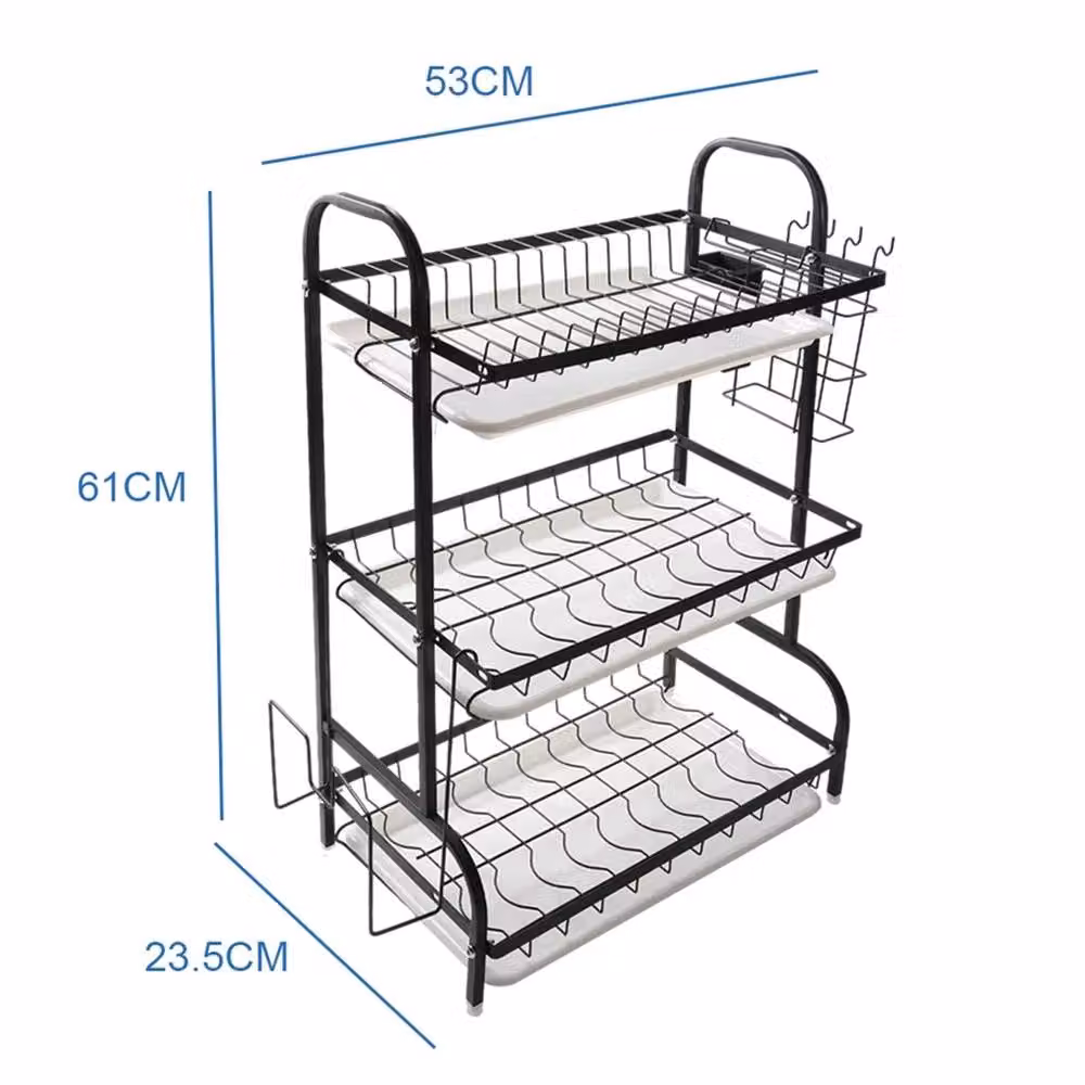 VOGREX 3 Tier Kitchen Sink Dish Rack with Drip Tray and Cutlery Holder in Black – 2