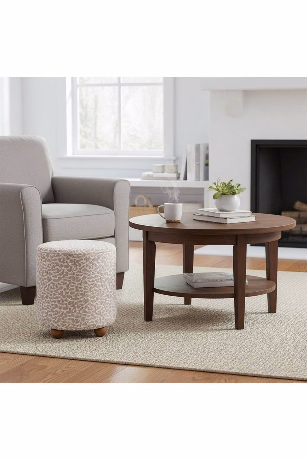 Living and Home Modern Velvet Upholstered Footstool with Cylindrical Pine Wood Legs in Brown and Beige, W/D/H: 40.0 x 35.0 x 40.0 cm – 3