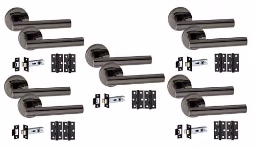 Golden Grace Matt Black T-Bar Handles with Latch and Hinges, 5 Sets – 1