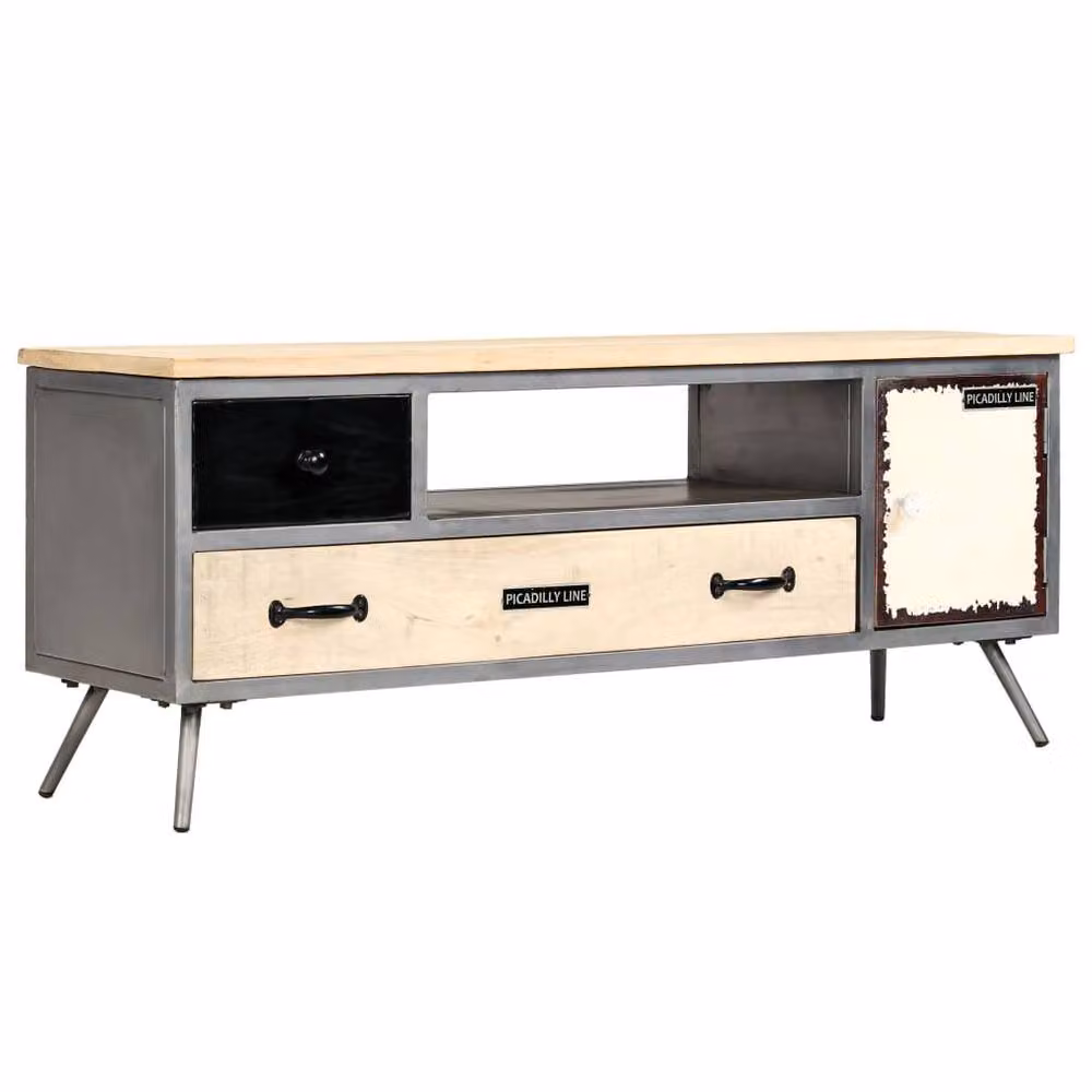 Berkfield Home Industrial TV Cabinet in Brown Mango Wood and Steel, W/D/H: 120 x 30 x 45 cm – 2