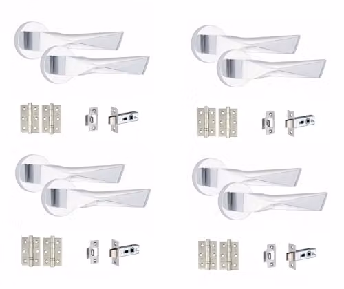 Golden Grace Aura Door Handles with Latch in Polished Chrome, 4 Sets