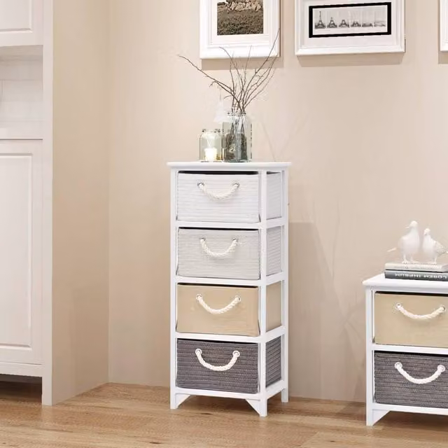 Berkfield Home Rustic Wood 4 Drawer Storage Cabinet in White