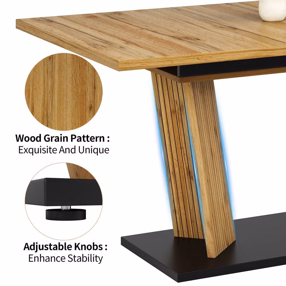 Merax Extendable Rectangular Dining Table in Brown Oak with Central Column Base – 3