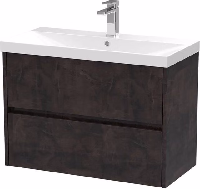 Balterley Chartley Contemporary 2 Drawer Wall Hung Vanity Basin Unit, Grey, Width: 80 cm