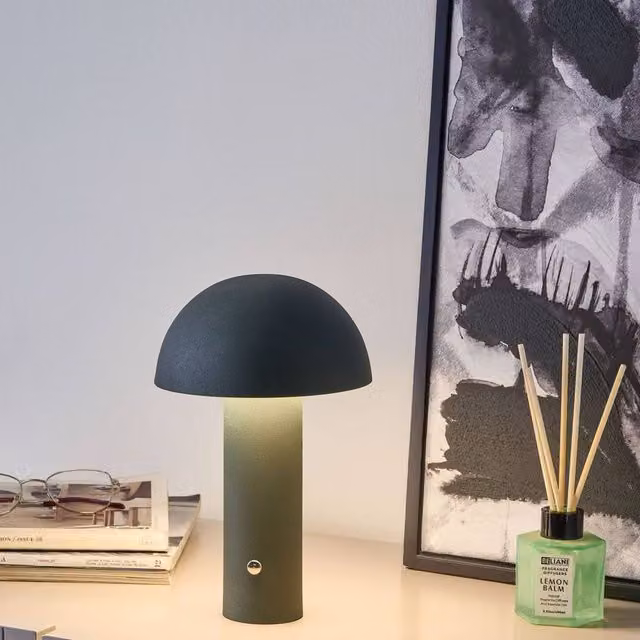 Wyld and Coco Green Mushroom Table Lamp, Dimmable Wireless LED Metal Retro Lamp – 1