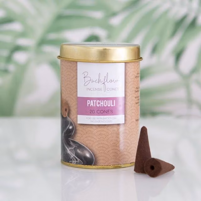 Elements Home Fragrance Patchouli Backflow Cones, 20 Cones in 6 Brown Tins, Vegan