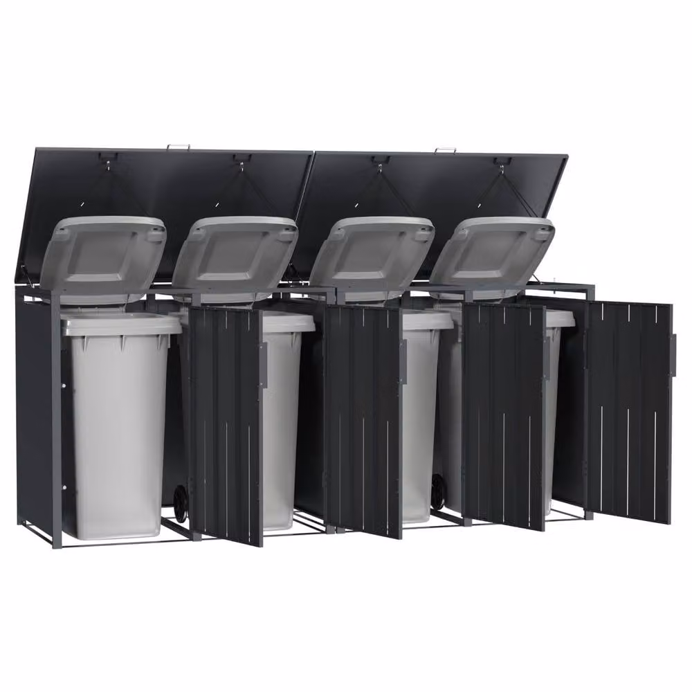 Phoenix Safe Company Phoenix Outdoor Quad Wheelie Bin Store for 4 x 240L Bins, Oak Effect Metal Storage, Brown – 5