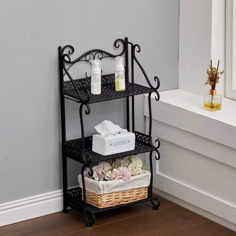 KORVIXA 3 Tier Metal Bathroom Storage Shelf Rack, Black, W: 60 cm, H: 100 cm – 3