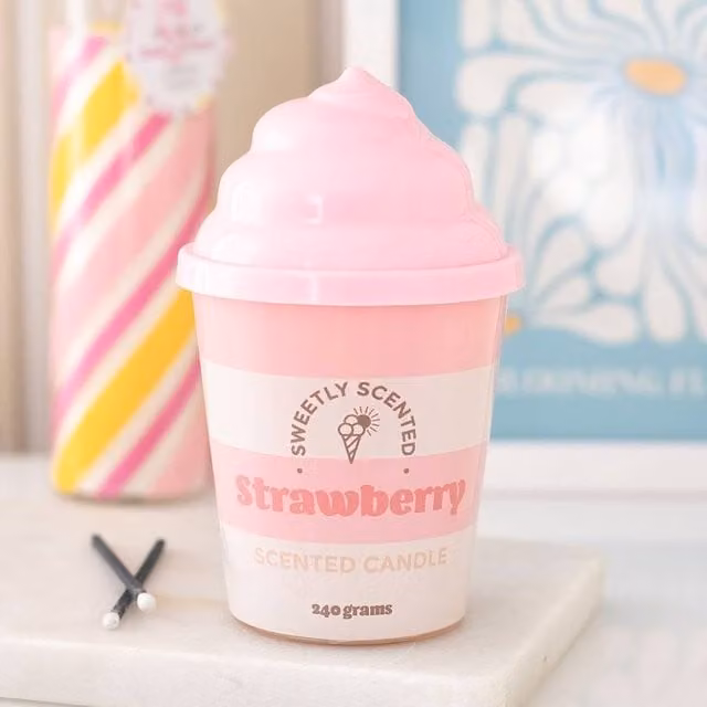 Uniqueful Pink Strawberry Ice Cream Scented Pillar Candle, 200g