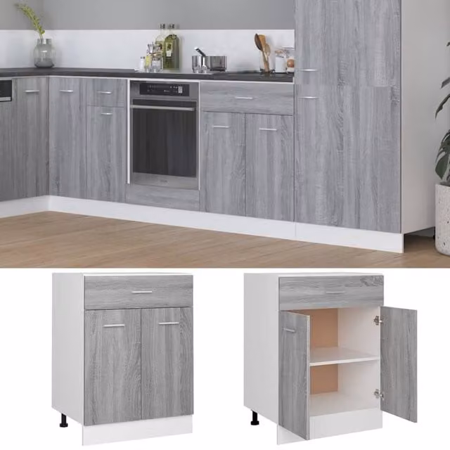 Berkfield Home Premium Grey Sonoma Drawer Bottom Cabinet W/D/H: 60 x 46 x 81.5 cm – 1