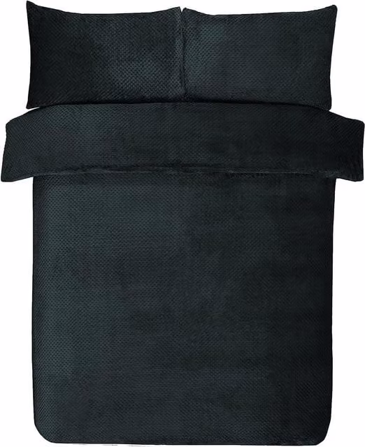 Gr8 Home Sleepdown Waffle Teddy Fleece Duvet Cover and Pillowcase Set in Black, W/D/H: 200 x 200 cm