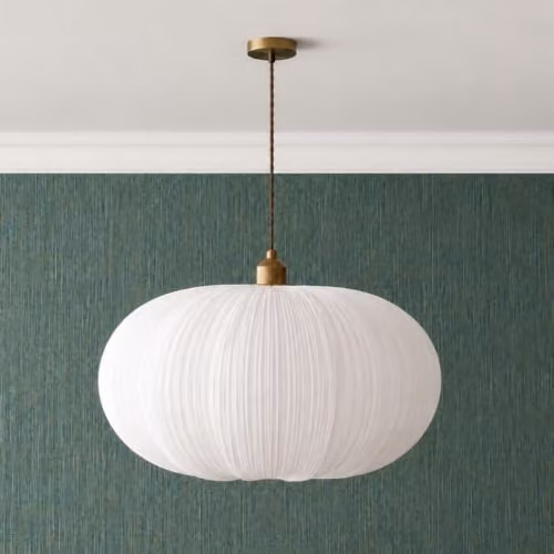 CGC Lighting Palmira White Large Oval Ruffled Silk Fabric Lampshade W: 45 cm, H: 28 cm – 3