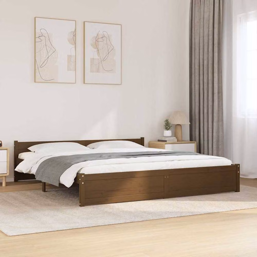 Berkfield Home Solid Wood Pine Bed Frame in Brown, 200 x 200 cm – 2