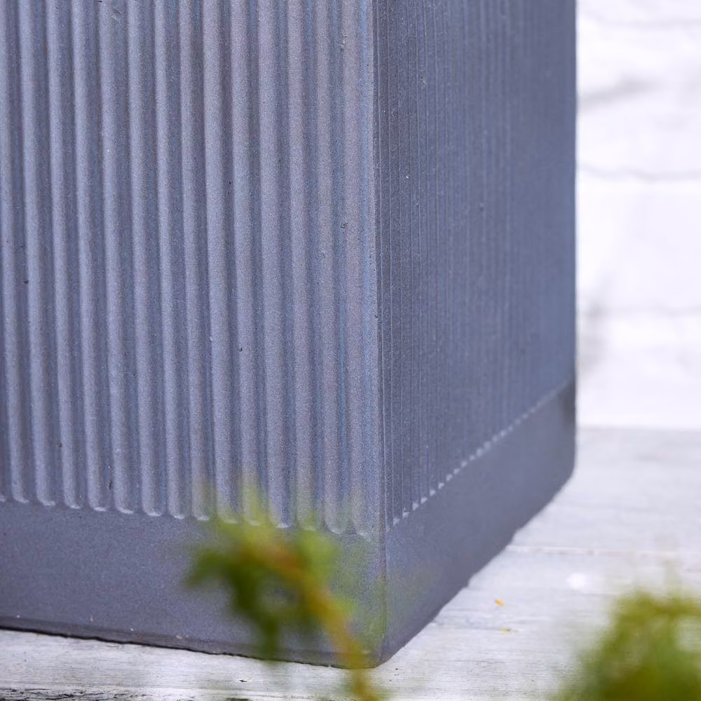 Dibor Medium Slate Grey Ribbed Fibre Clay Indoor Outdoor Garden Planter, H: 30 cm, W: 30 cm – 4