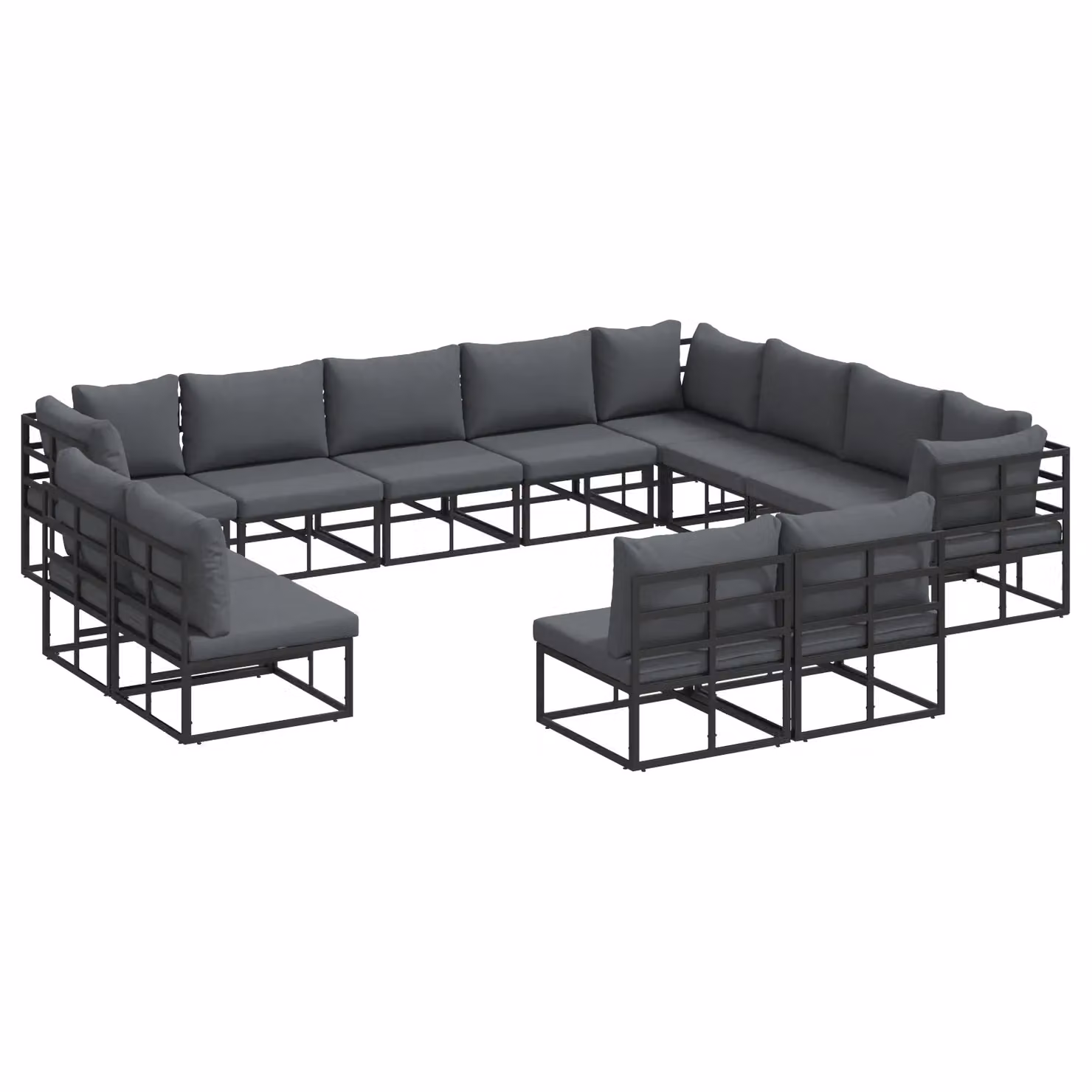 Berkfield Home 12-Piece U-Shape Garden Sofa Set in Black with Powder Coated Aluminium Frame, W/D/H: 353 x 283 x 71 cm – 2