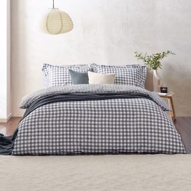 Riva Home Yard Barton Blue Checked Reversible Cotton Duvet Cover and Pillowcase Set – 1