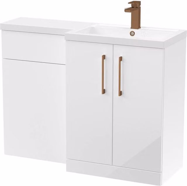 Balterley Gloss White Right-Hand Vanity and WC Unit Combination with Soft-Close Doors, W: 110 cm, H: 84 cm