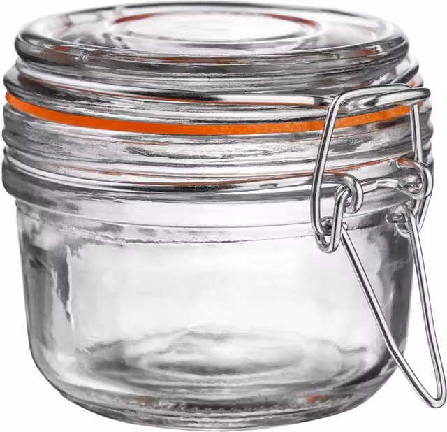 Argon Tableware Transparent Glass Storage Jar with Orange Clip Seal, 125 ml