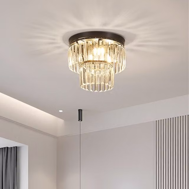 Komore Black Metal and Transparent Crystal Cylinder Ceiling Light
