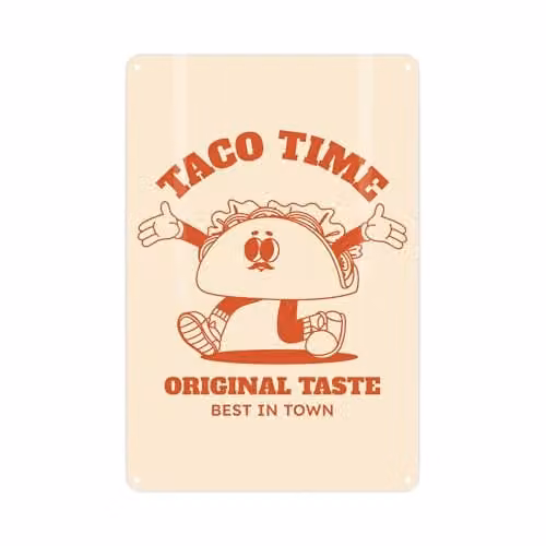 Purely Home Retro Taco Time Metal Wall Plaque, Red, W: 28.3 cm x H: 19.7 cm