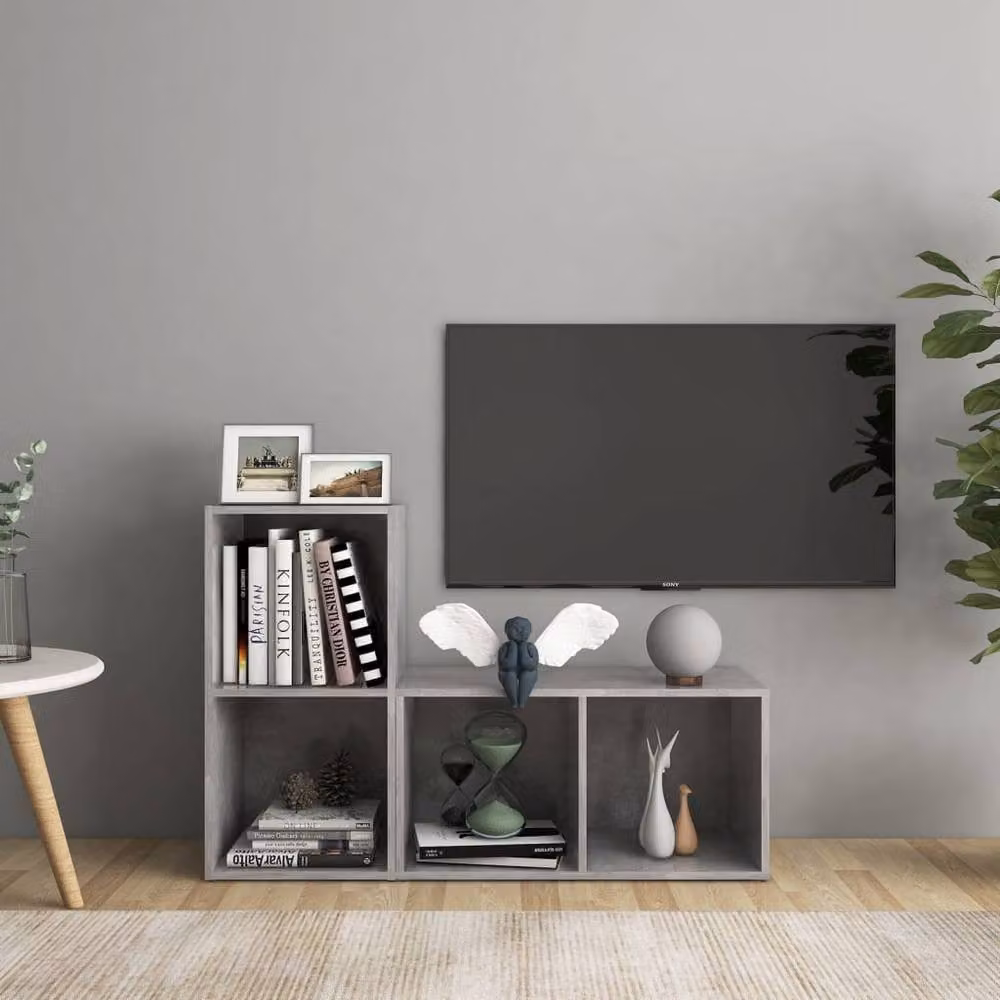 Berkfield Home Set of 2 Modern TV Cabinets in Concrete Grey, W/D/H: 72 x 35 x 36.5 cm – 2