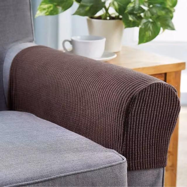 Coopers of Stortford Pair of Stretch Armchair Armrest Slipcovers in Brown Polyester Blend, W/D/H: 52 x 18 x 18 cm