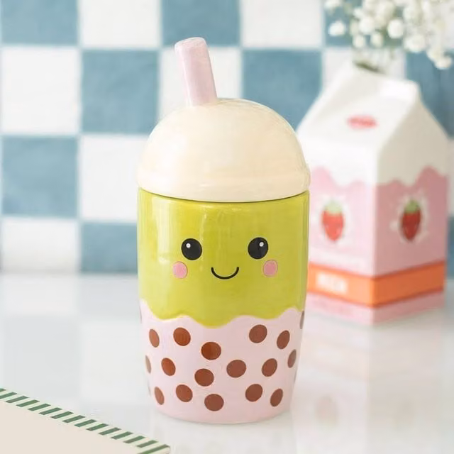 Uniqueful Kawaii Bubble Tea Ceramic Oil Burner and Wax Warmer, Multicolour