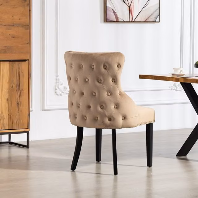 Artemis Home Palata Velvet Fabric Dining Chairs, Set of 2, Brown and Beige