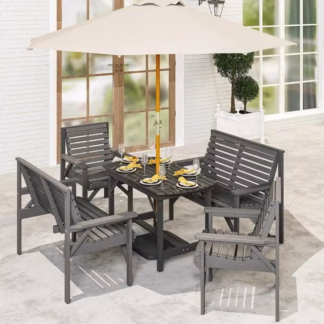 Lara 5 Piece Modern Lacquered Wooden Garden Dining Set in Grey