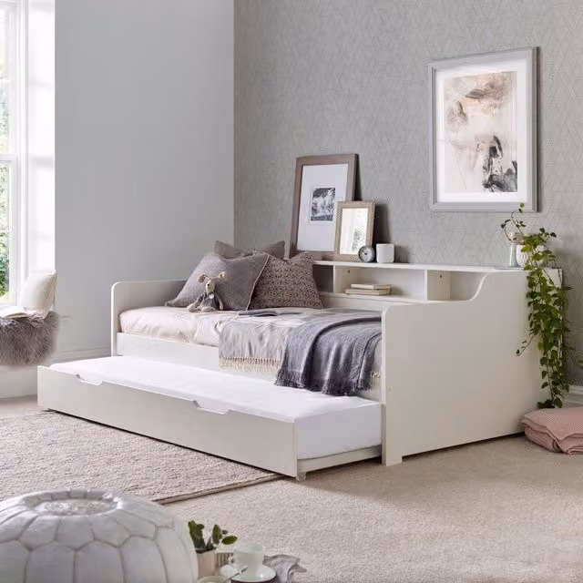 Bedmaster Tyler White Guest Bed and Trundle with Memory Foam Mattresses