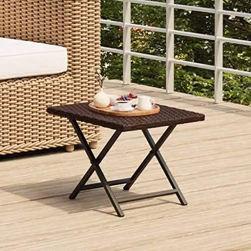 vidaXL Folding Poly Rattan Table in Brown, W/D/H: 45 x 35 x 32 cm – 2